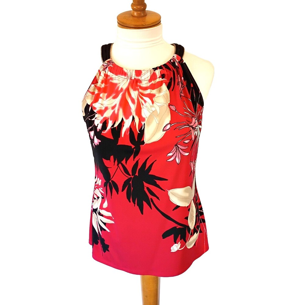 Tahari Dawn Red Floral Halter top Size Medium
